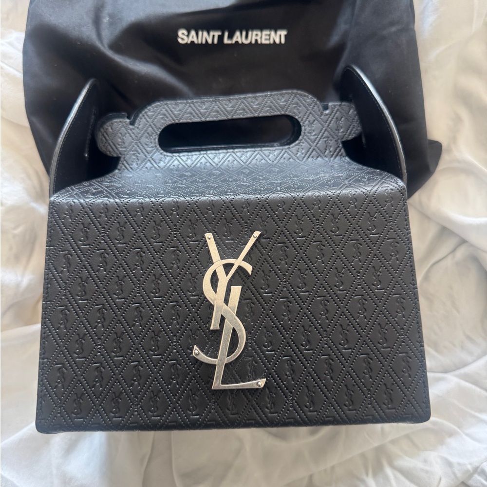 Saint Laurent Textured Black Bag with Silver YSL Emblem